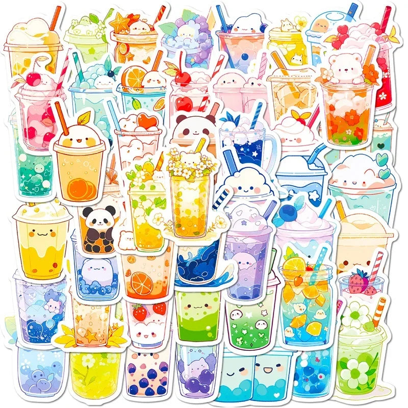 10/30/50PCS Panda Pearl Milk Tea PVC Sticker Aesthetic Children's Decoration Scrapbooking Stationery School Supplies for Kids (Online Order Only)