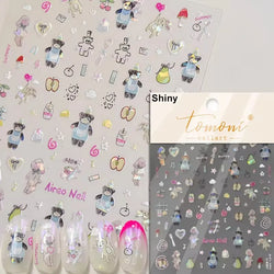 Pink Running Rabbit Bowknot Wreath Bunny Flower Tie Totem Pattern Self Adhesive Nail Art Sticker Pearl Rhinestone Manicure Decal (Online Order Only)