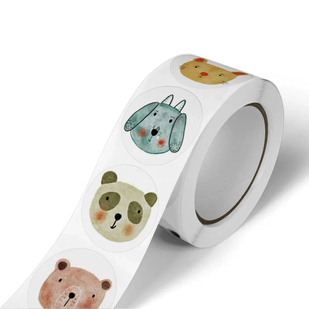 100-500 Pcs 1inch Animal Panda Cat Dog Fox Stickers Roll for Envelope Praise Reward Label Stationery Seal Lable Child Toy Gift (ONLINE ORDER ONLY)