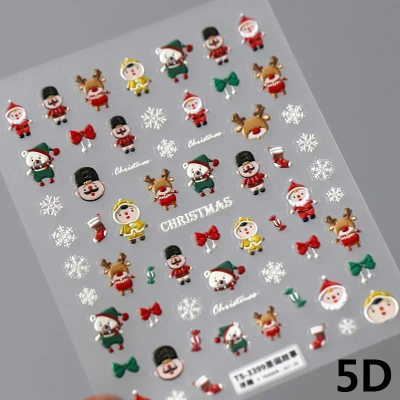 Bronzing Jelly Laser Snowflake Christmas Hot 5D Soft Embossed Relief Self Adhesive Nail Art Decoration Sticker 3D Manicure Decal (ONLINE ORDER ONLY)