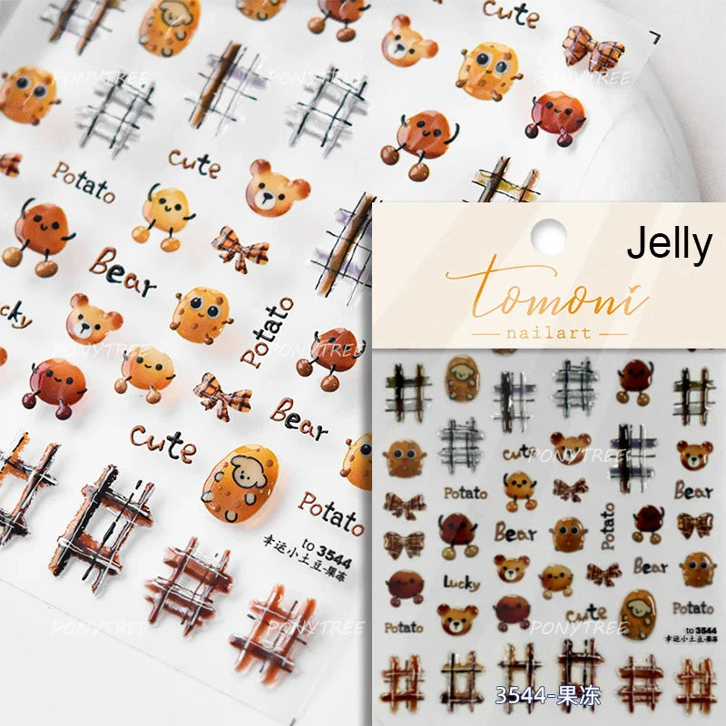 Charm Retro Bear Candy Cake Bowknot Rabbit Bunny Strawberry Footprint Muffin 3D Adhesive Nail Art Stickers Chic Manicure Decals (ONLINE ORDER ONLY)