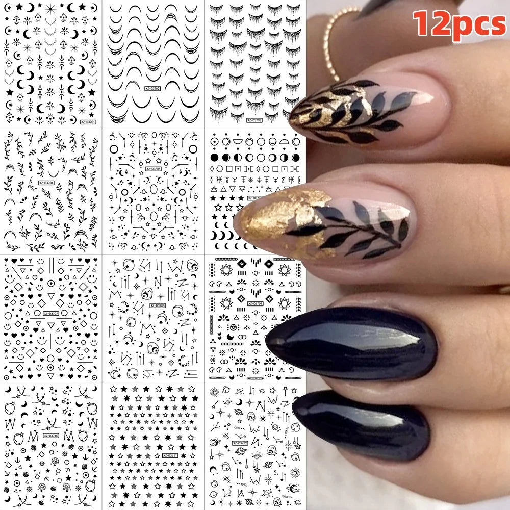 12PCS French Tassel Crescent Moon Arc Self Adhesive Nail Art Sticker 3D French Kiss Crescent Nail Stickers Lines Manicure Decals (ONLINE ORDER ONLY)