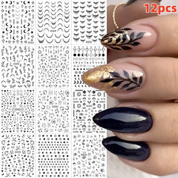 12PCS French Tassel Crescent Moon Arc Self Adhesive Nail Art Sticker 3D French Kiss Crescent Nail Stickers Lines Manicure Decals (ONLINE ORDER ONLY)