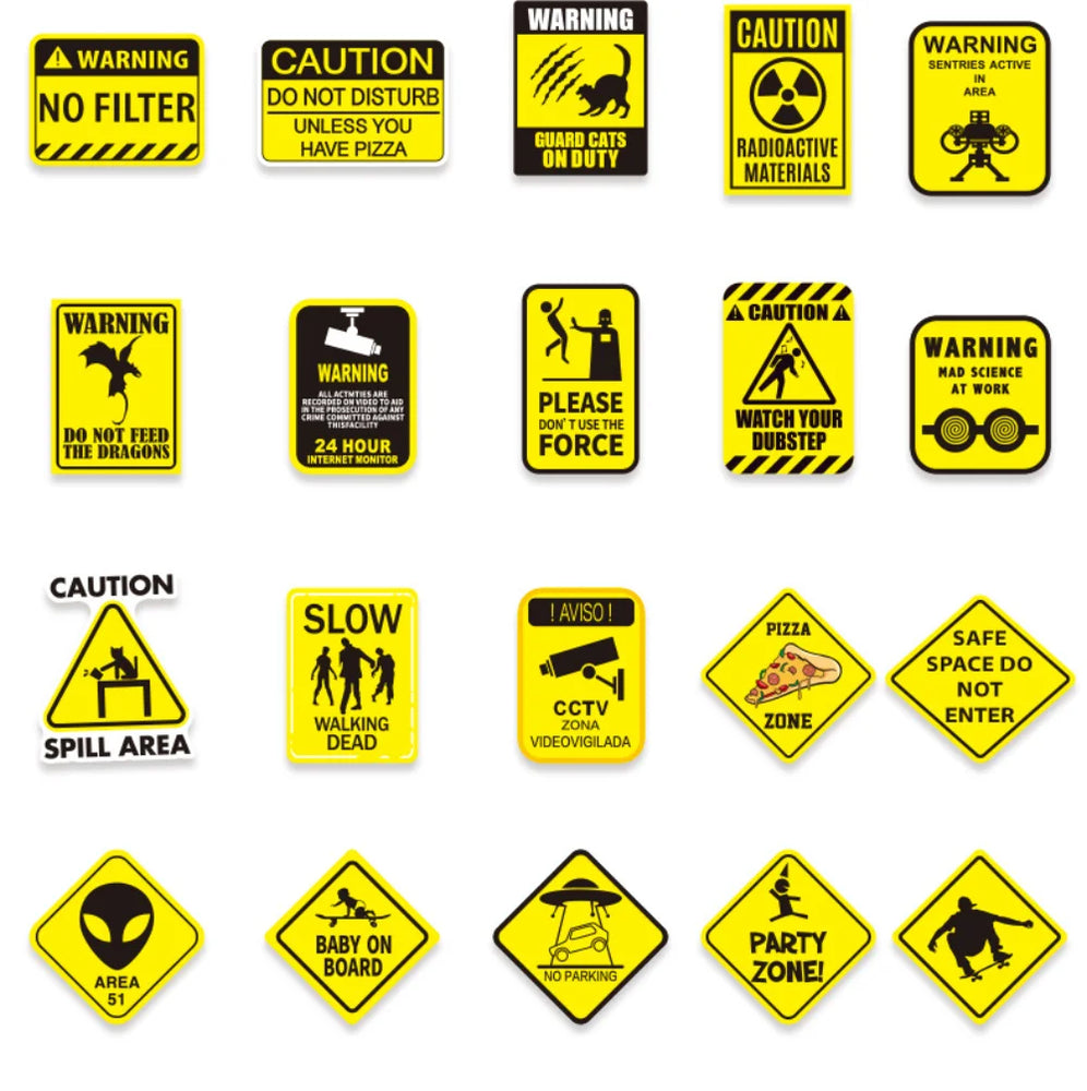 10/50pcs Funny Warning Stickers Danger Banning Sign Viny Decal Car Scooter Motorcycle Suitcase Violation Sticker Classic Toy (Online Order Only)