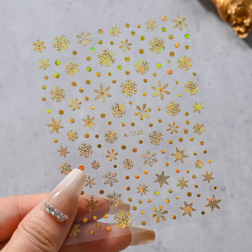 1PCS Laser Gold Snowflake Christmas Tree Nail Sticker 3D Adhesive Nail Decals Nail Art Accessories New Christmas Decoration 2024 (ONLINE ORDER ONLY)