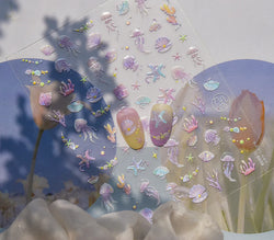 Infauna Jellyfish Conch Shell Starfish Octopus Coral Polypite Wishing Bottle Sea Self Adhesive Nail Art Stickers Manicure Decals (ONLINE ORDER ONLY)