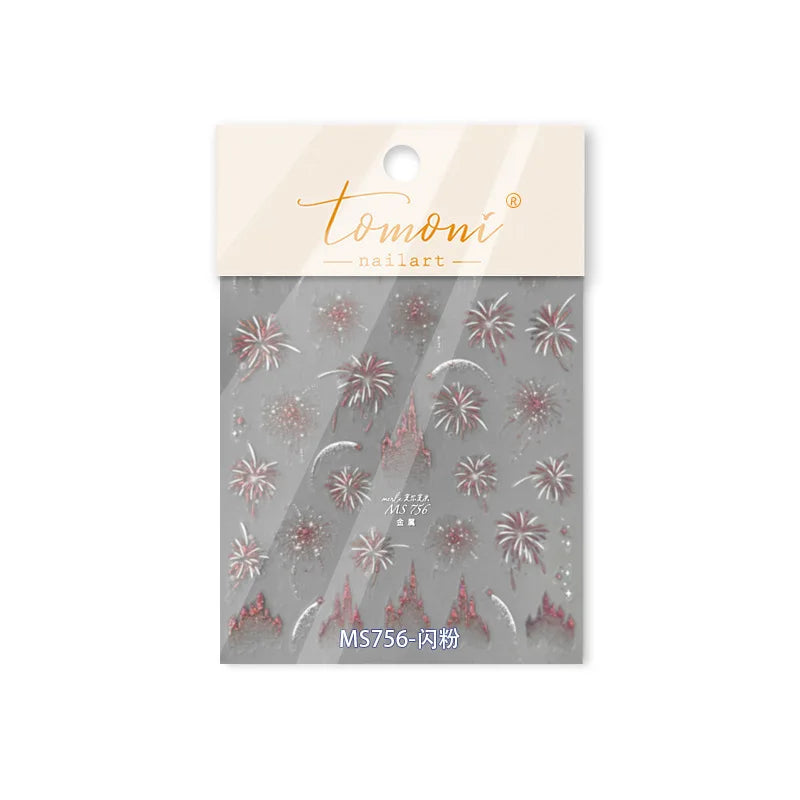 Colorful Fireworks Blooming Castle Romantic Brilliant Sky Self Adhesive Nail Art Stickers Star Shiny Rhinestone Manicure Decals (Online Order Only)