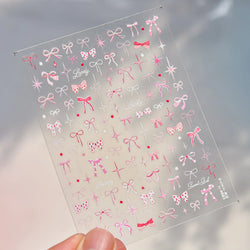 Pink Blue Bowknot Star Lace Round Dot Starburst Spot Leopard Print 3D Self Adhesive Nail Art Decorations Sticker Manicure Decals (ONLINE ORDER ONLY)