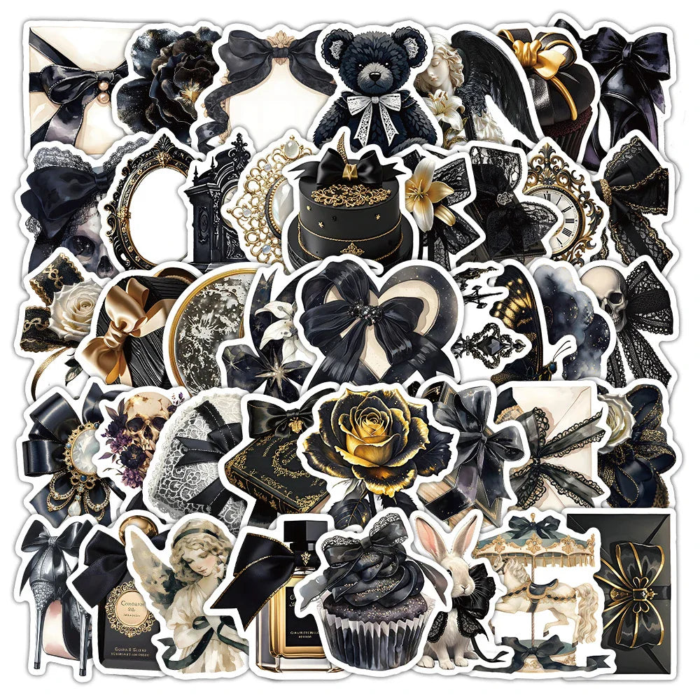 Black Gold Cartoon Stickers Aesthetic Decals for Laptop Phone Suitcase Kids Toy (ONLINE ORDER ONLY)