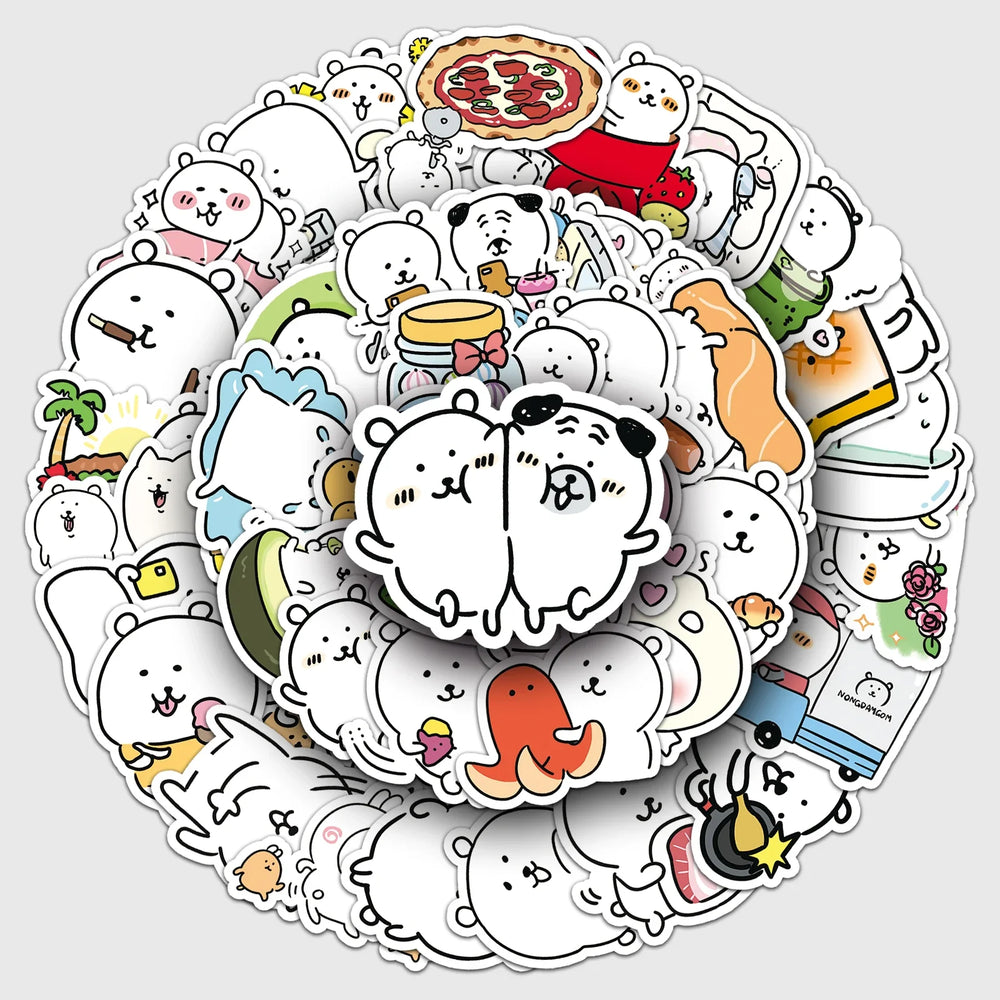 50Pcs Cute Bear Cartoon Waterproof Vinyl Stickers for Skateboard Snowboard Decals (Online Order Only)