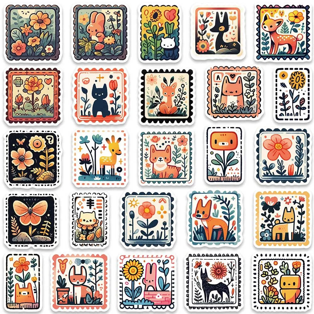 10/30/50PCS Cute Cartoon Stamp Flower Animal Stickers DIY Skateboard Phone Bike Suitcase Laptop Notebook Bike Kids Sticker Toys (ONLINE ORDER ONLY)