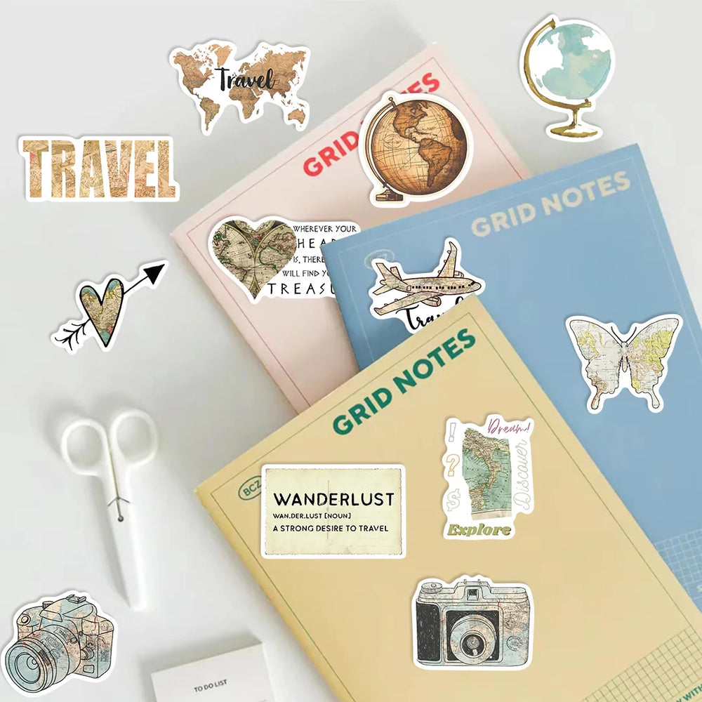 50PCS Travel The Map Stickers Cartoon Graffiti Decoration Skateboard Laptop Notebook Luggage Waterproof Decal Toy (ONLINE ORDER ONLY)