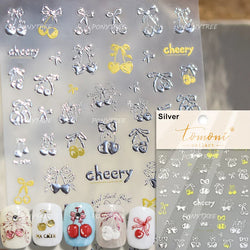 Retro Blue Bowknot Butterfly Love Heart Pendent Hot Stamping Gold Silver Adhesive Nail Art Stickers Manicure Decals Wholesale (Online Order Only)