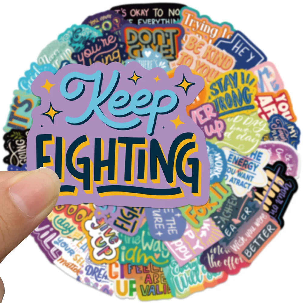 50Pcs Inspirational English Phrases Sticker Motivational For Suitcase Skateboard Laptop Luggage Phone Styling DIY Decal Pegatina (Online Order Only)