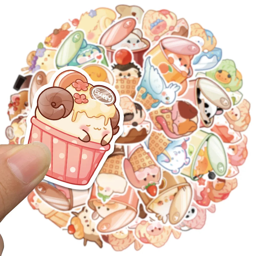 10/30/50PCS kawaii Animal Food Cute Sticker DIY Hand Account Notebook Phone Suitcase Fridge Guitar Kids Toy Funny Cartoon Decals (Online Order Only)