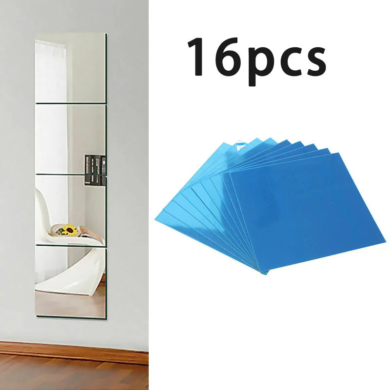 16PC 15CM Square Mirror Wall Sticker Self-adhesive Acrylic Tile Mosaic Decal Mural Covering For Bedroom Household DIY Decoration (Online Order Only)