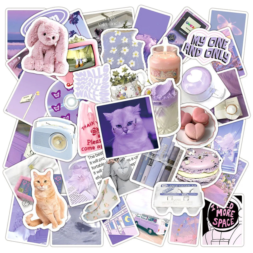 50pcs Purple Graffiti Stickers for Helmet, Wall, DIY Decoration (Online Order Only)