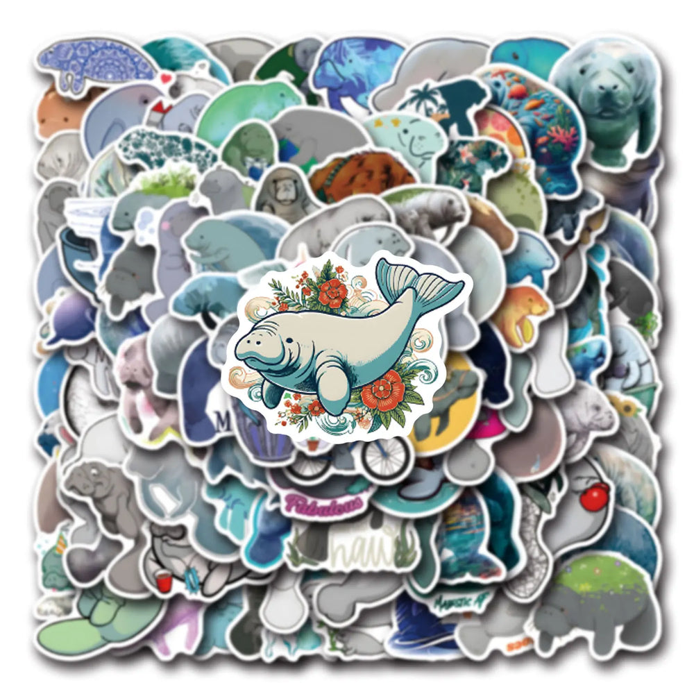 Manatee Cartoon Stickers - Cute Animal Decals for Luggage, Laptop, Phone, Guitar, Car, Bike, Kids Toys (10/30/50/110PCS) (ONLINE ORDER ONLY)