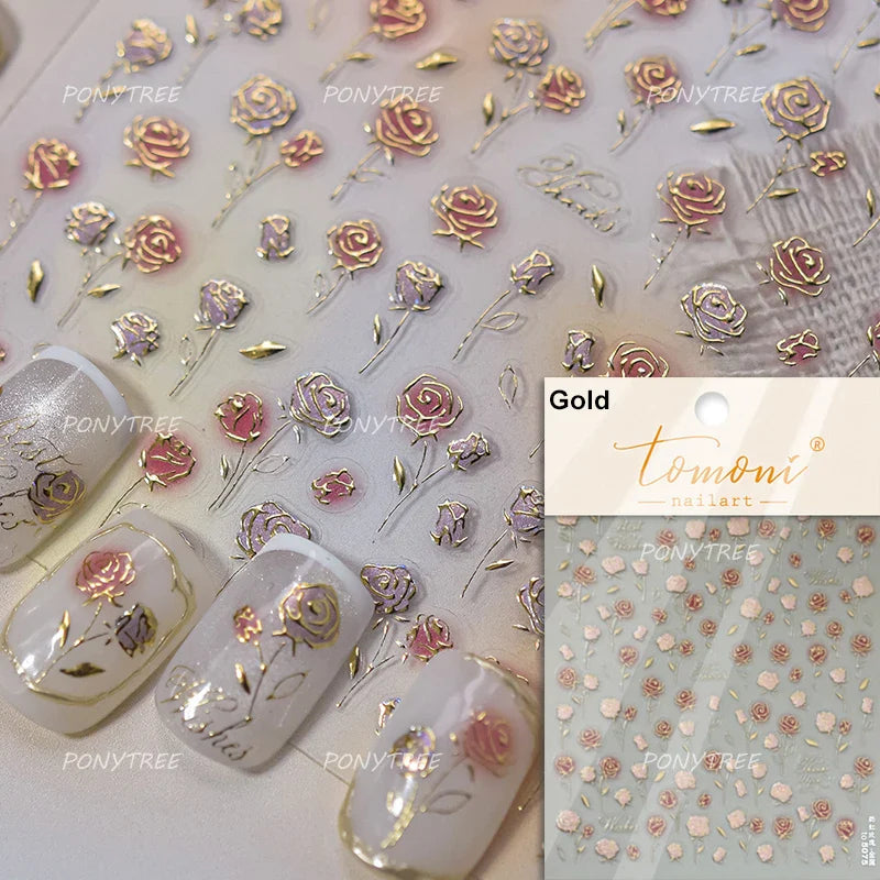 Flower Garden Purple Yellow Pink Daisy Butterfly Delicate 5D Soft Relief Adhesive Nail Art Decoration Sticker 3D Manicure Decals (ONLINE ORDER ONLY)