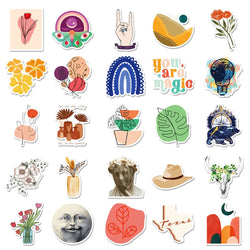 50pcs Funny Cartoon Cute Bohemia Graffiti Stickers Aesthetic Boho Style Phone Laptop Bike Notebook Phone Laptop Sticker (Online Order Only)