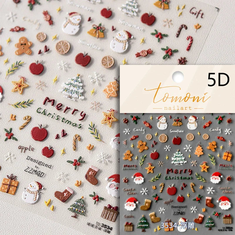 Bowknot Glove Socks Elk House Gingerbread Man Self Adhesive Nail Art Stickers Snowflake Christmas Tree Rhinestone Manicure Decal (Online Order Only)