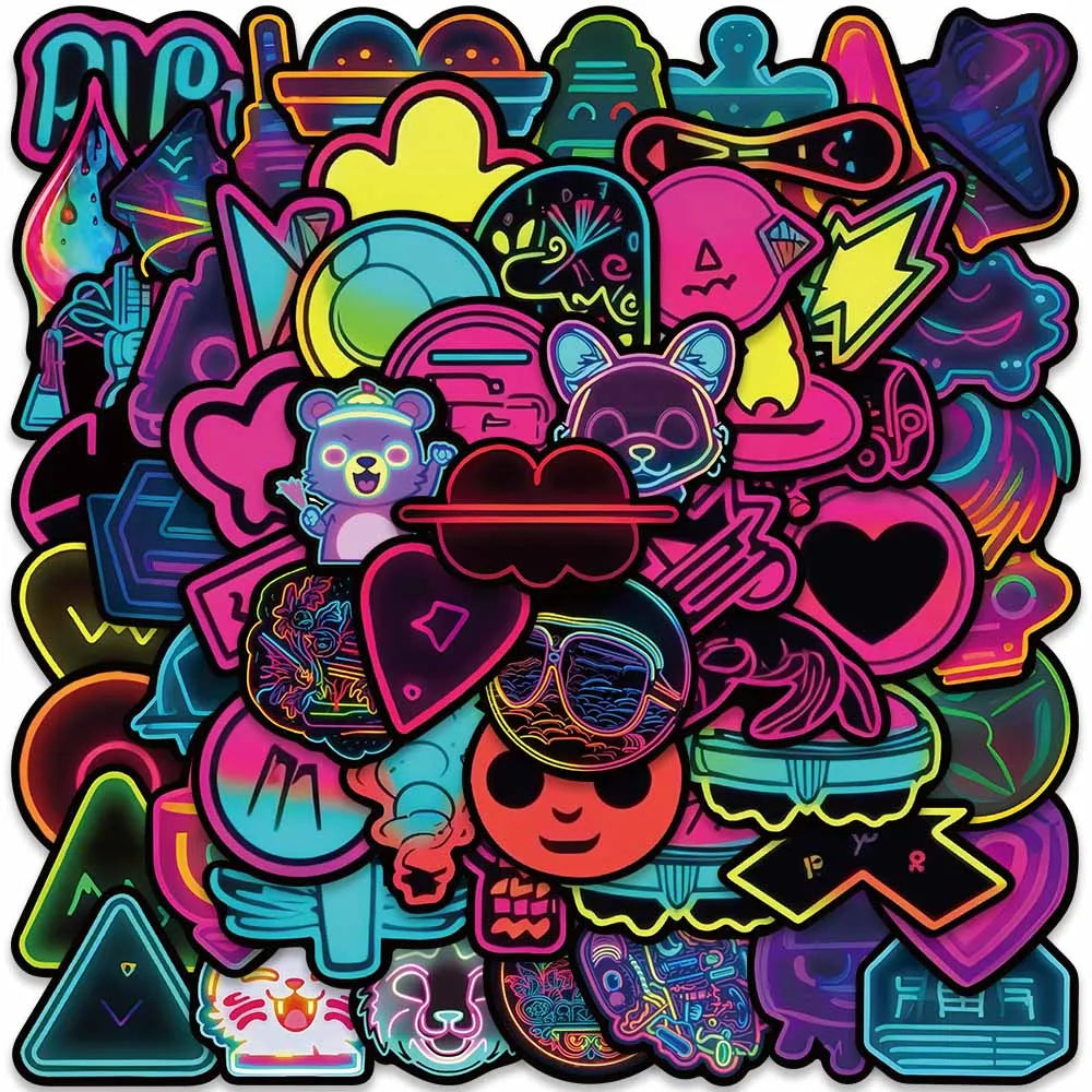 60PCS Neon Cat Stickers for Car, Skateboard, Laptop, Phone, Bike, Kids (ONLINE ORDER ONLY)