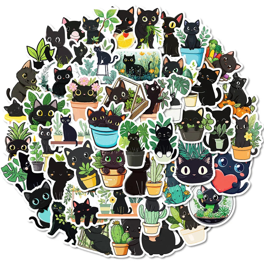 Black Cat Plant Stickers Decals for Laptop Phone Suitcase Stationery Kids Toys (ONLINE ORDER ONLY)