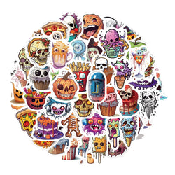 10/30/50PCS Funny Horror Skeleton Graffiti Stickers Decals Halloween Decoration Waterproof Skateboard Luggage Guitar Cartoon Toy (ONLINE ORDER ONLY)
