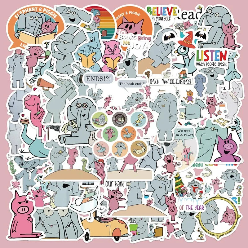 50pcs Cute Elephant Pig Graffiti Stickers for Helmet Wall DIY Decoration (Online Order Only)