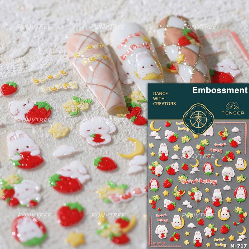 Rabbit Bunny Moon Flower Lantern Peach Blossom Star Bowknot Self Adhesive Nail Art Stickers Rhinestone Delicate Manicure Decals (ONLINE ORDER ONLY)