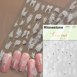 Charming White Shiny Pearl Rhinestone Wings Feathers Crown Moon Stars 3D Self Adhesive Nail Art Sticker Manicure Decal Wholesale (ONLINE ORDER ONLY)