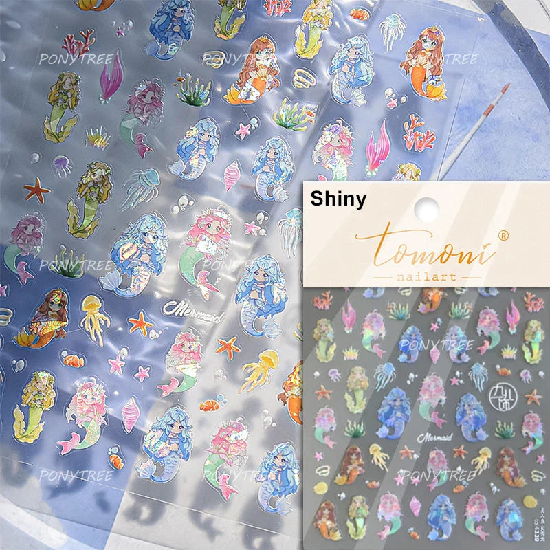 Shiny Mermaid Tail Fish Tail Sea Wave Jelly Spoondrift Shell Starfish Ocean Romantic Delicate Nail Art Stickers Manicure Decals (ONLINE ORDER ONLY)