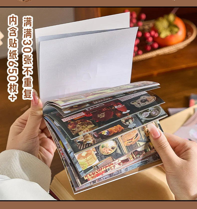 30 Pages Cute Retro Food Die-cut Sticker Book Y2K Sticker Journal Handbook Scrapbooking Kawaii Decoration Sticker Kids Gift (ONLINE ORDER ONLY)