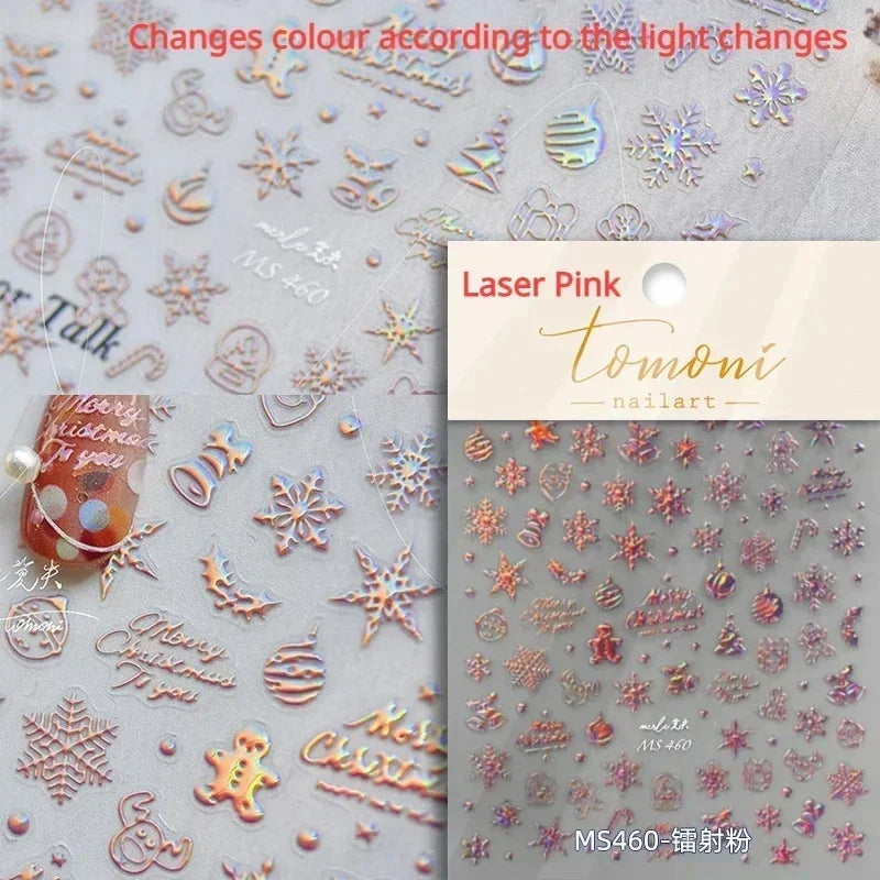 Bronzing Jelly Laser Snowflake Christmas Hot 5D Soft Embossed Relief Self Adhesive Nail Art Decoration Sticker 3D Manicure Decal (ONLINE ORDER ONLY)