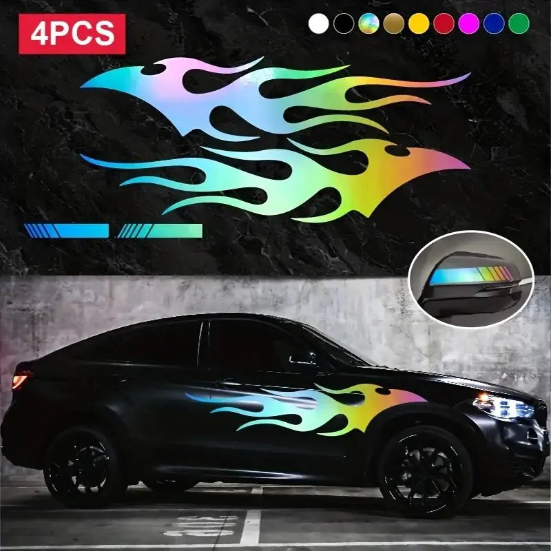 4pcs Fashion Car Stickers Flames Flaming Auto Body Stickers, Stripe Car Door Decals Waterproof Decorative Decal (Online Order Only)