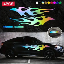 4pcs Fashion Car Stickers Flames Flaming Auto Body Stickers, Stripe Car Door Decals Waterproof Decorative Decal (Online Order Only)