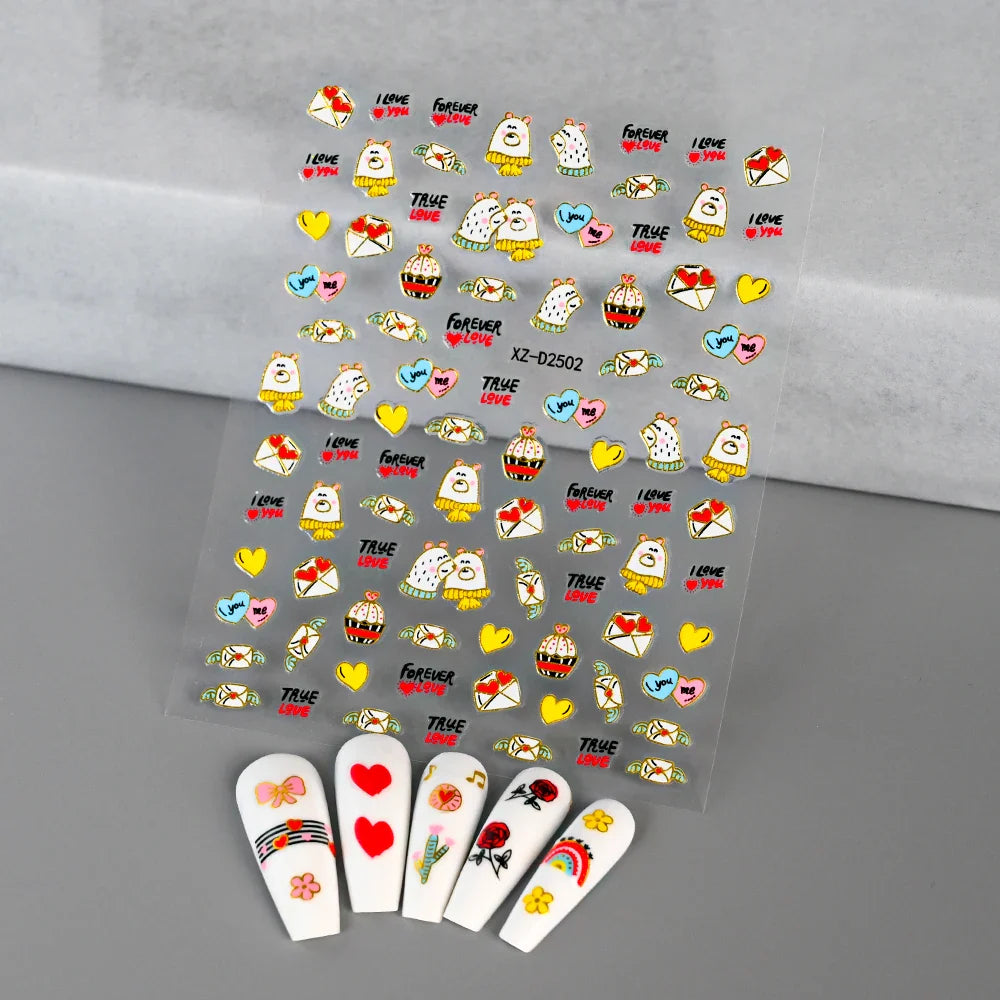 1pc Bohemian Valentine Nail Stickers 3D Self-Adhesive Fantasy Nail Art Glitter Sun, Heart, Lock, Star & Moon Designs Nail Decals (ONLINE ORDER ONLY)