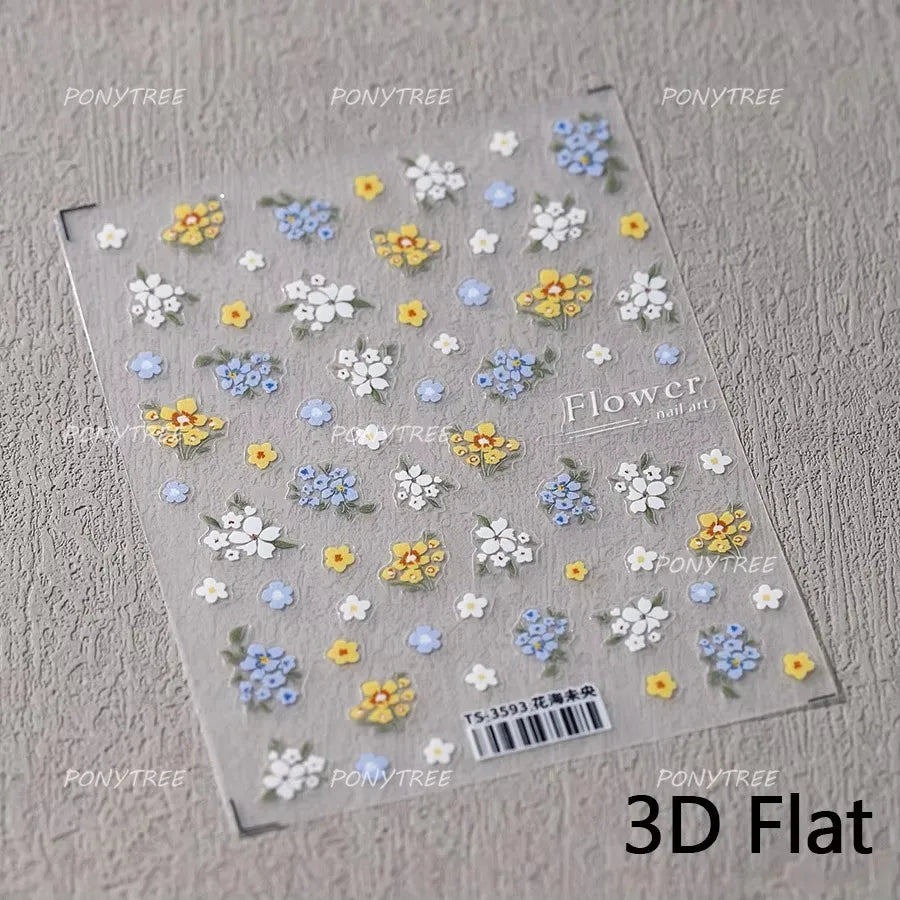 Mini Colourful Flower Black Yellow Petal Wreath 5D Chic Embossed Reliefs Delicate Self Adhesive Nail Art Stickers Manicure Decal (Online Order Only)