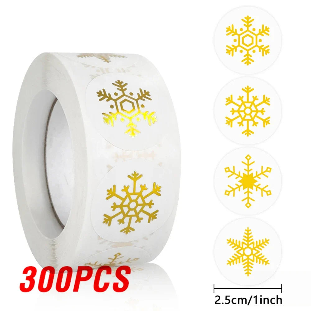 100-500Pcs Gold Snowflake Christmas Stickers Candy Bag Envelopes Sealing Label Christmas Gifts Box Decorations Sticker (ONLINE ORDER ONLY)