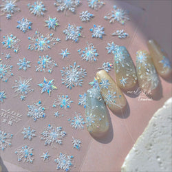 Flying Snowflakes Cold Winter Geometric Hexagon Star Romantic Adhesive Nail Art Stickers Embossment Rhinestone Manicure Decals (ONLINE ORDER ONLY)
