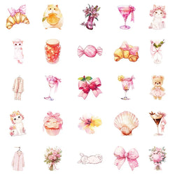 10/30/50PCS Kawaii Pink Sweet Sticky PVC Sticker Aesthetic Children's Stationery DIY Decoration Scrapbooking School Supplies (ONLINE ORDER ONLY)