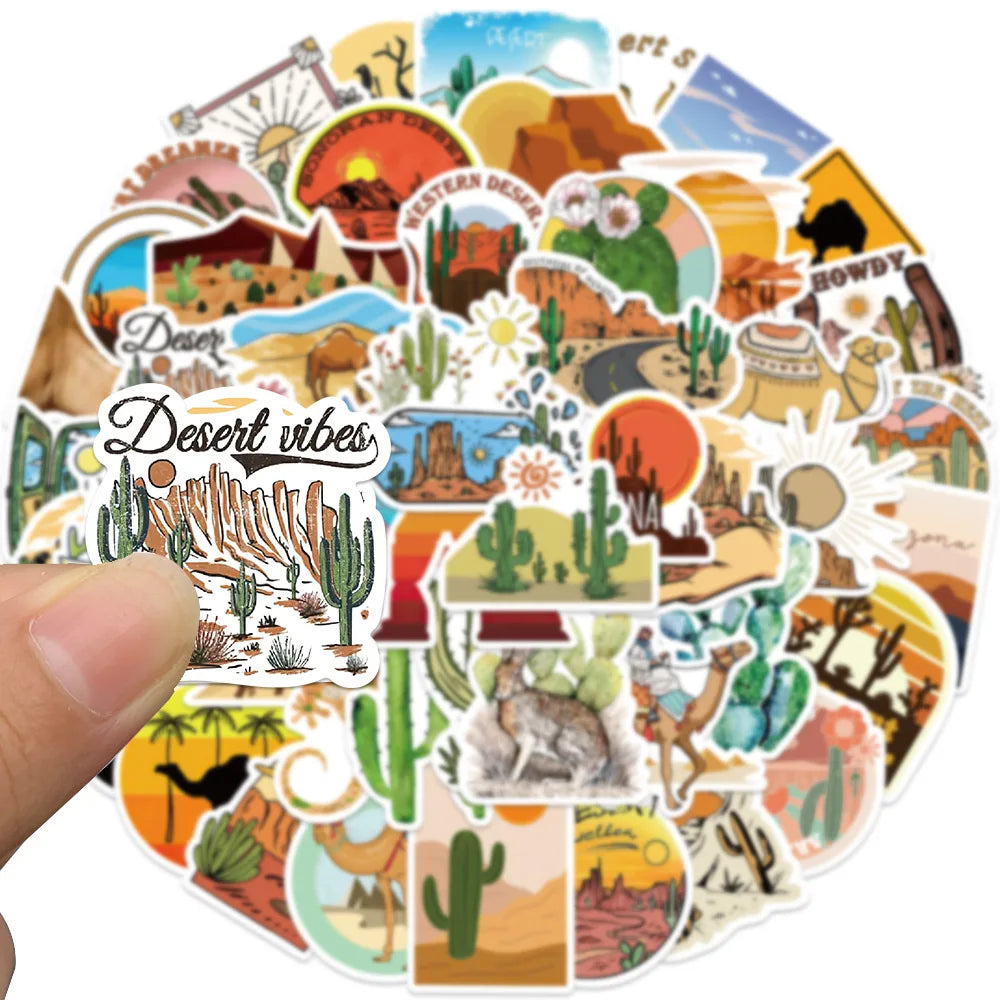 50Pcs Cartoon Desert Outdoor Geography Stickers Guitar Kids DIY TOY Car Moto Skateboard Snowboard Luggage Decal Sticker (Online Order Only)