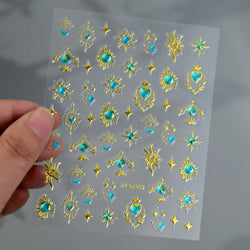 1PC Holographic Laser Heart Nail Stickers-3D Self-Adhesive Golden White Valentines Day Nail Decals For Women Nail Art Decoration (ONLINE ORDER ONLY)