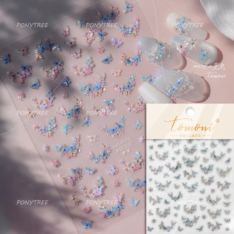 Colorful Dried Flowers Wreath Floral Plant Petal Bud Garden Charming 5D Reliefs Self Adhesive Nail Art Stickers Manicure Decals (Online Order Only)