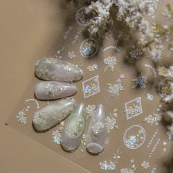 Pink Peach Blossom Flower White Pear Romantic Archaistic Swallow Window Adhesive Nail Art Stickers Rhinestone Manicure Decals (ONLINE ORDER ONLY)