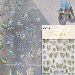 Yellow Butterfly Rose Flower Lace Gradual Wing Charming Romantic Jelly Camellia Self Adhesive Nail Art Stickers Manicure Decals (Online Order Only)