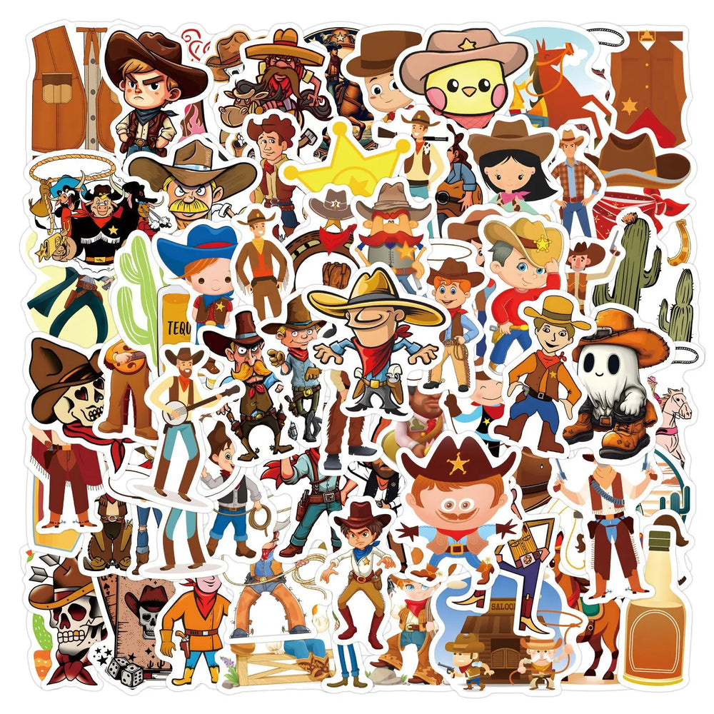 Cowboy Cartoon Sticker Pack: Fridge, Laptop, Luggage, Skateboard, Graffiti (Online Order Only)