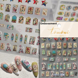 Hot Stamping Colourful Sunflower Starry Night Impressionism Embossment Adhesive Nail Art Sticker Shiny Rhinestone Manicure Decal (Online Order Only)