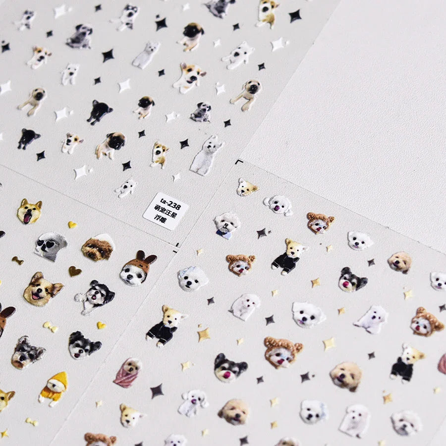 Lovely Dog Cat Animal Bunny 3D Soft Embossed Relief Self Adhesive Nail Art Stickers Cute Pretty Puppy Kitty Star Manicure Decals (ONLINE ORDER ONLY)