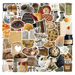 10/30/60pcs Ins Style Cute Vintage Cartoon Stickers Food Graffiti Decals DIY Laptop Notebook Scrapbook Car Wall Sticker Kids Toy (ONLINE ORDER ONLY)